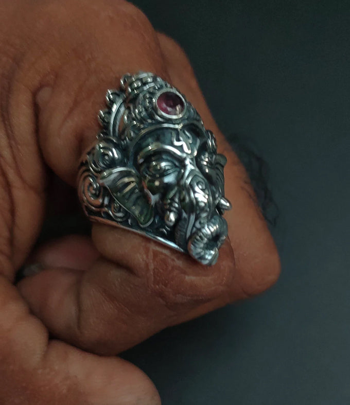 Spiritually Inspired Ganesha Ring - Artisan Crafted Sterling Silver Hindu Jewelry.