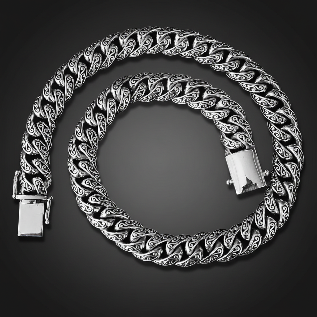 15 mm Curb Chain Necklace, Handmade 999 Pure Silver, Men's Jewelry
