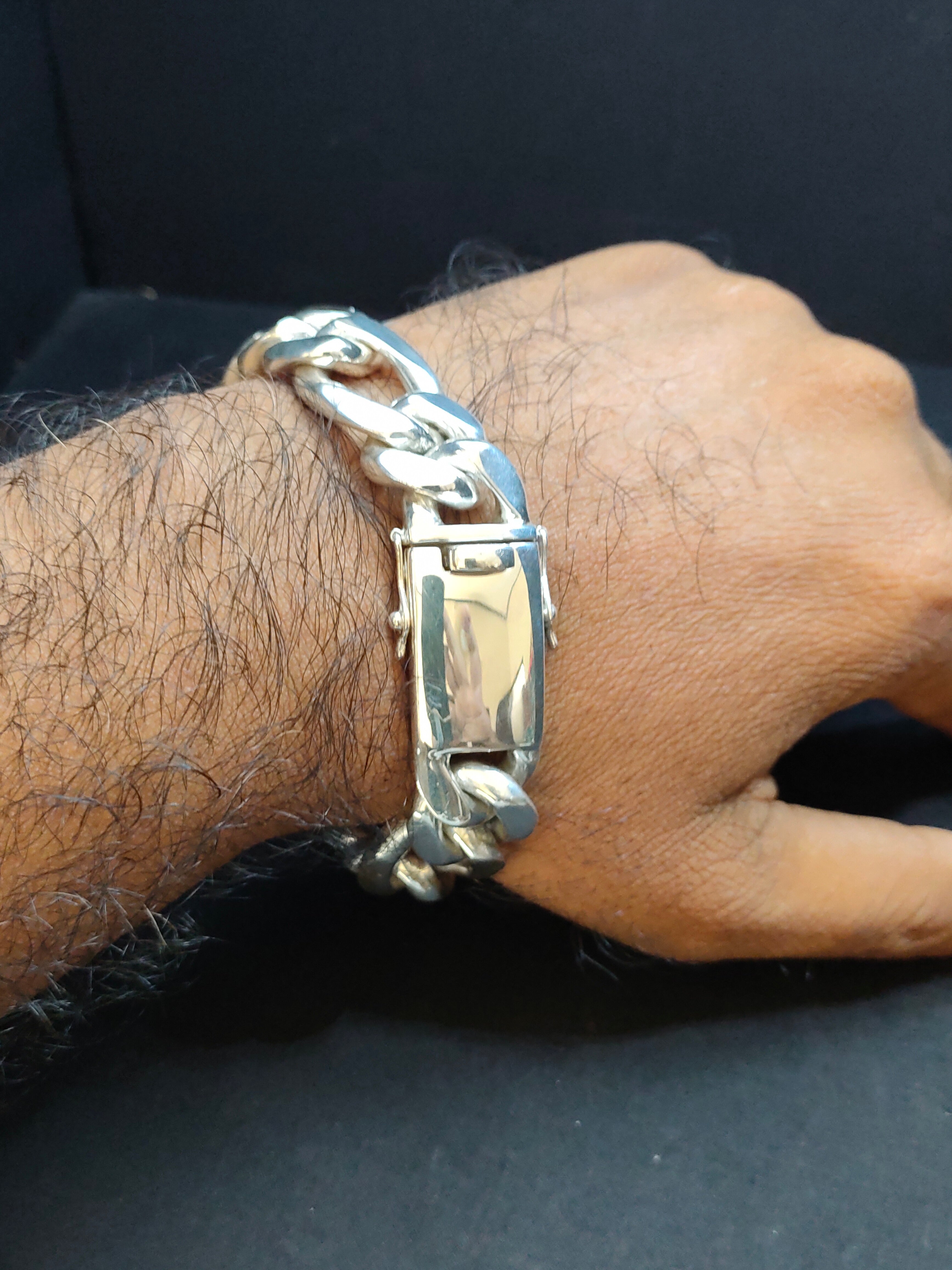 Figaro silver Chain, Men's silver bracelet, Custom engraving. Gifts for men.