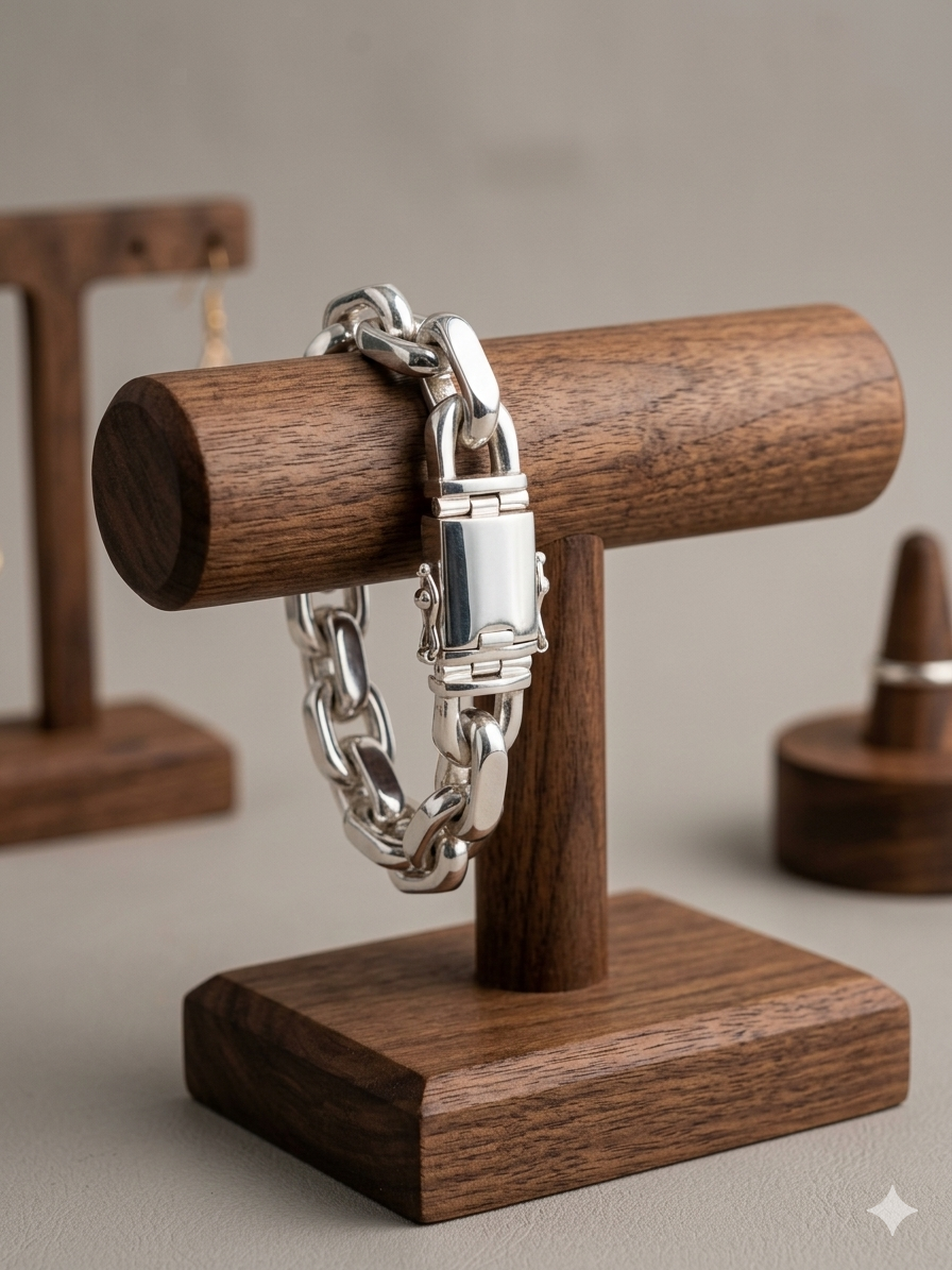 Handmade 999 Silver Anchor Bracelet, Heavy Link Chain.