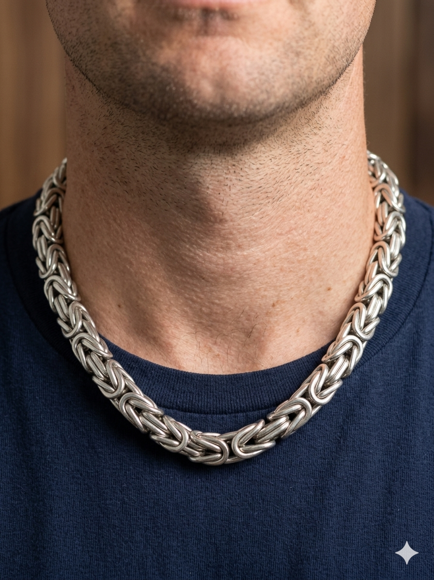 999 Silver Byzantine Necklace, Chunky Handmade Men's Chain