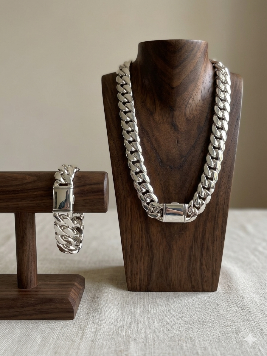16mm Curb Chain Necklace: Handmade 999 Solid Silver Bali Chain