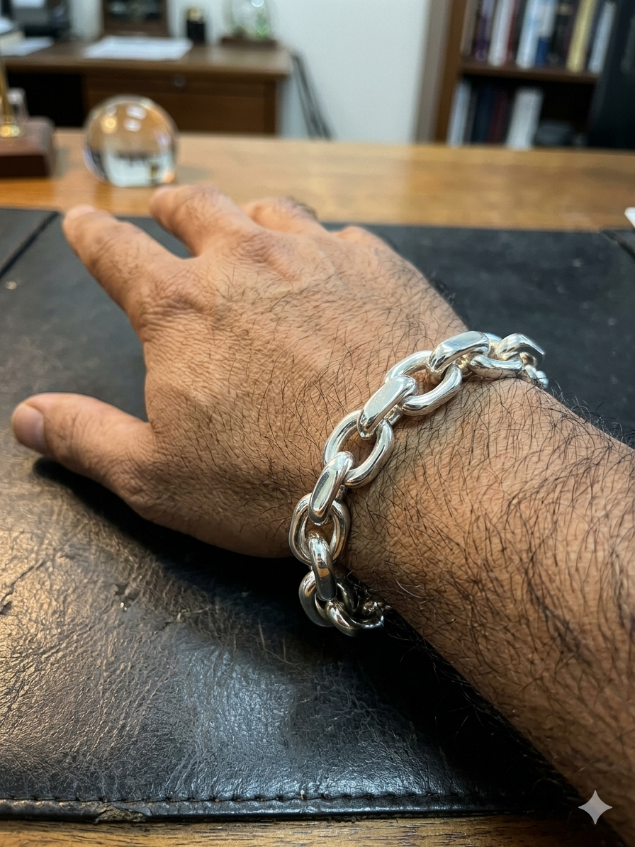 Handmade 999 Silver Anchor Bracelet, Heavy Link Chain.