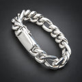 Men’s 14mm 999 Pure Silver Figaro Bracelet, Custom Engraving