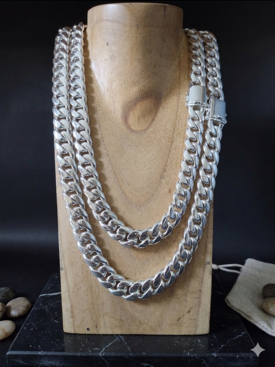 16mm Curb Chain Necklace: Handmade 999 Solid Silver Bali Chain
