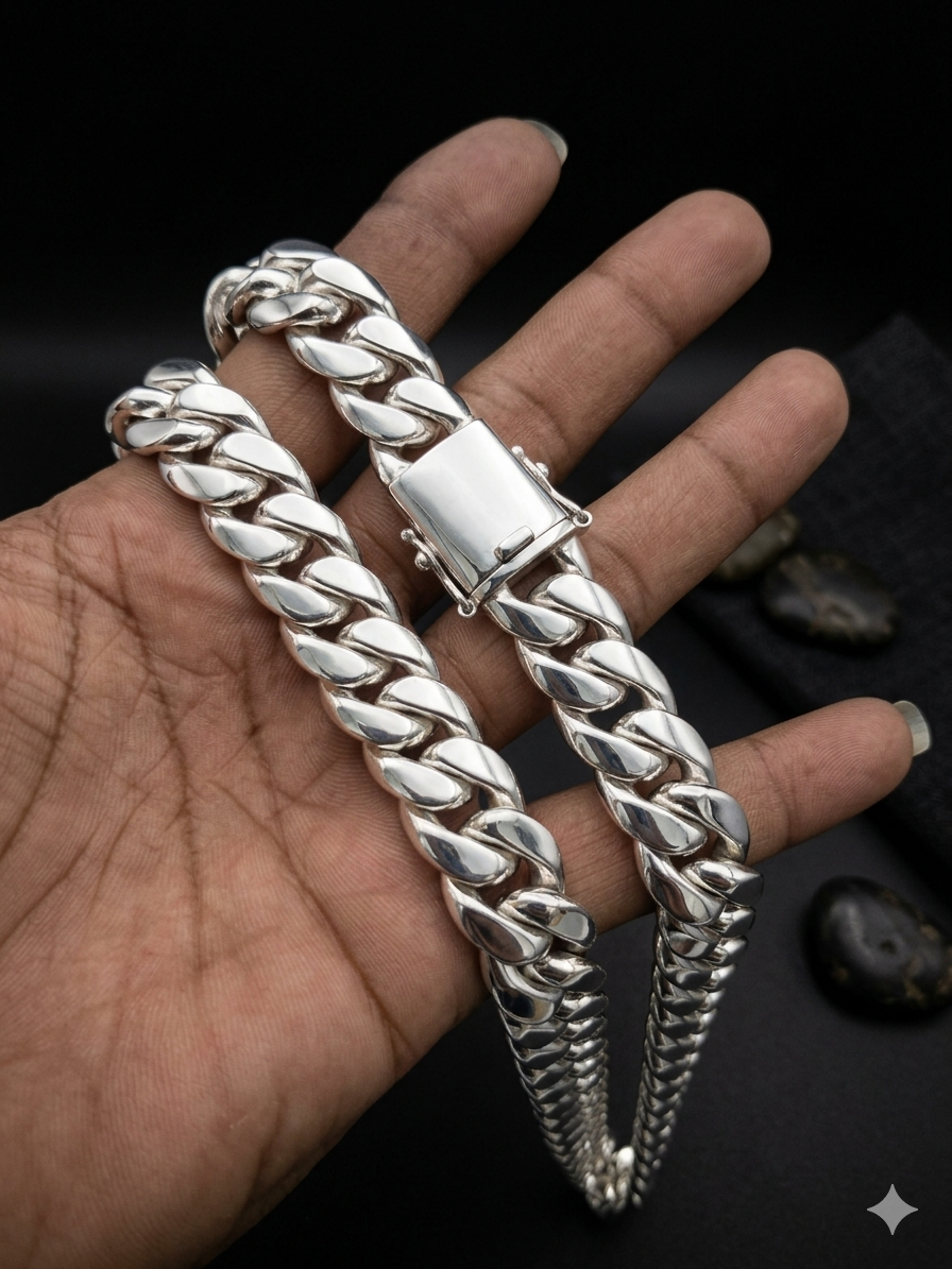 16mm Curb Chain Necklace: Handmade 999 Solid Silver Bali Chain