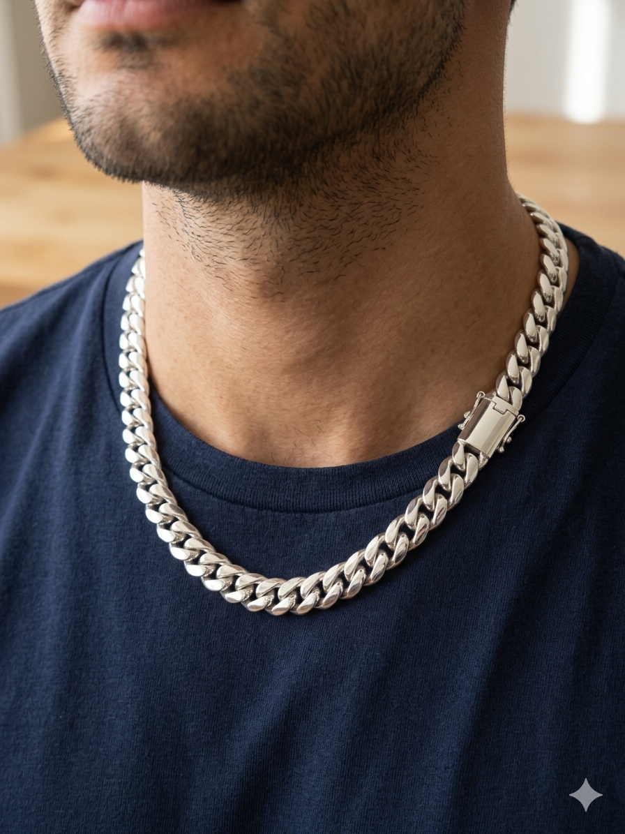 12 mm Men's 999 Pure Silver Curb Chain Necklace - Bali Handmade