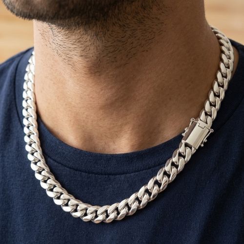 12 mm Men's 999 Pure Silver Curb Chain Necklace - Bali Handmade