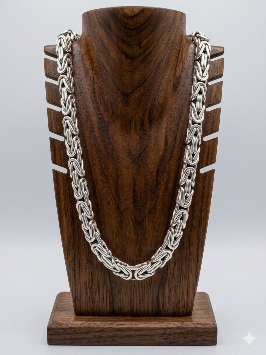 999 Silver Byzantine Necklace, Chunky Handmade Men's Chain