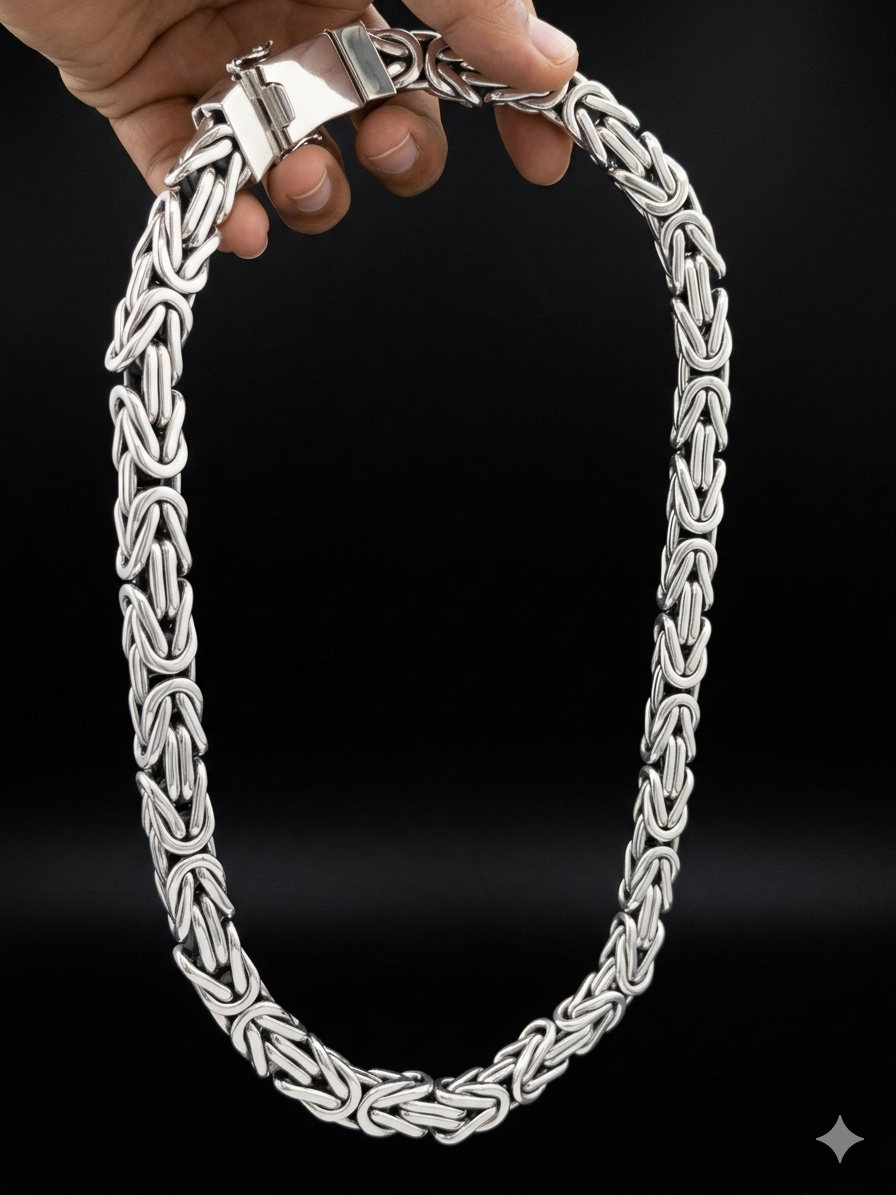 999 Silver Byzantine Necklace, Chunky Handmade Men's Chain