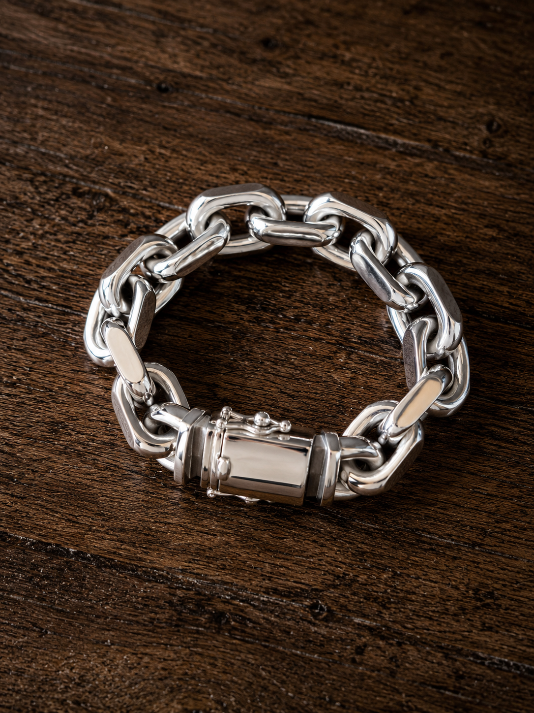 Handmade 999 Silver Anchor Bracelet, Heavy Link Chain.