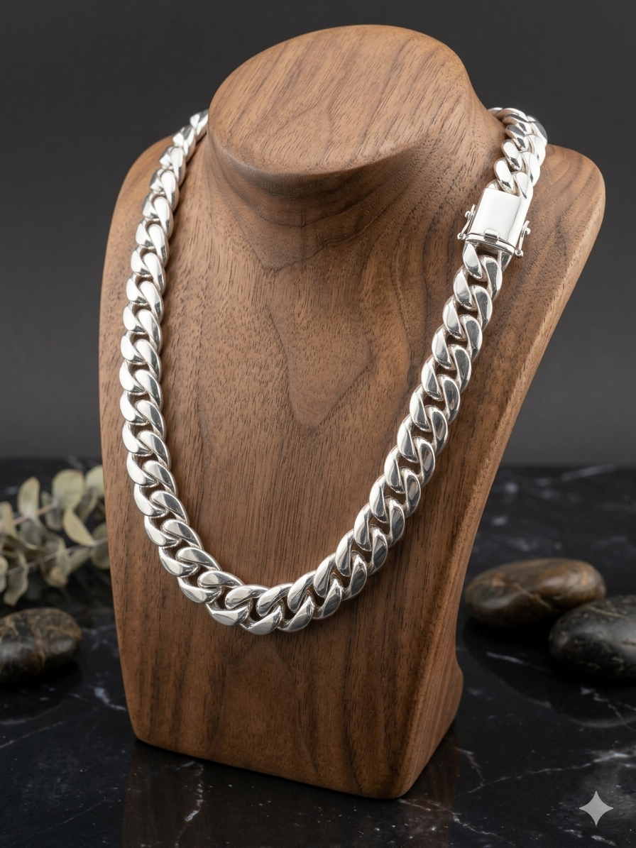 16mm Curb Chain Necklace: Handmade 999 Solid Silver Bali Chain