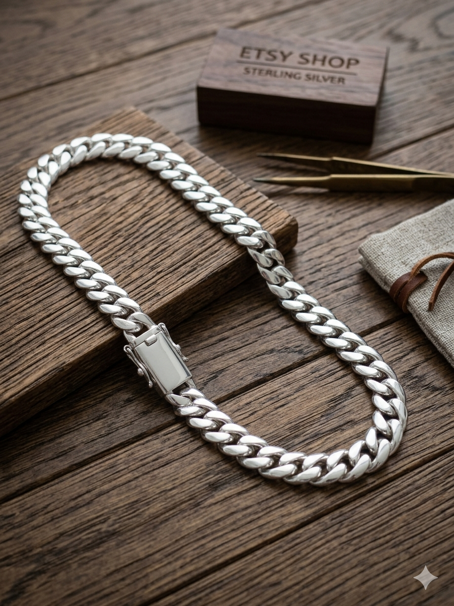 12 mm Men's 999 Pure Silver Curb Chain Necklace - Bali Handmade