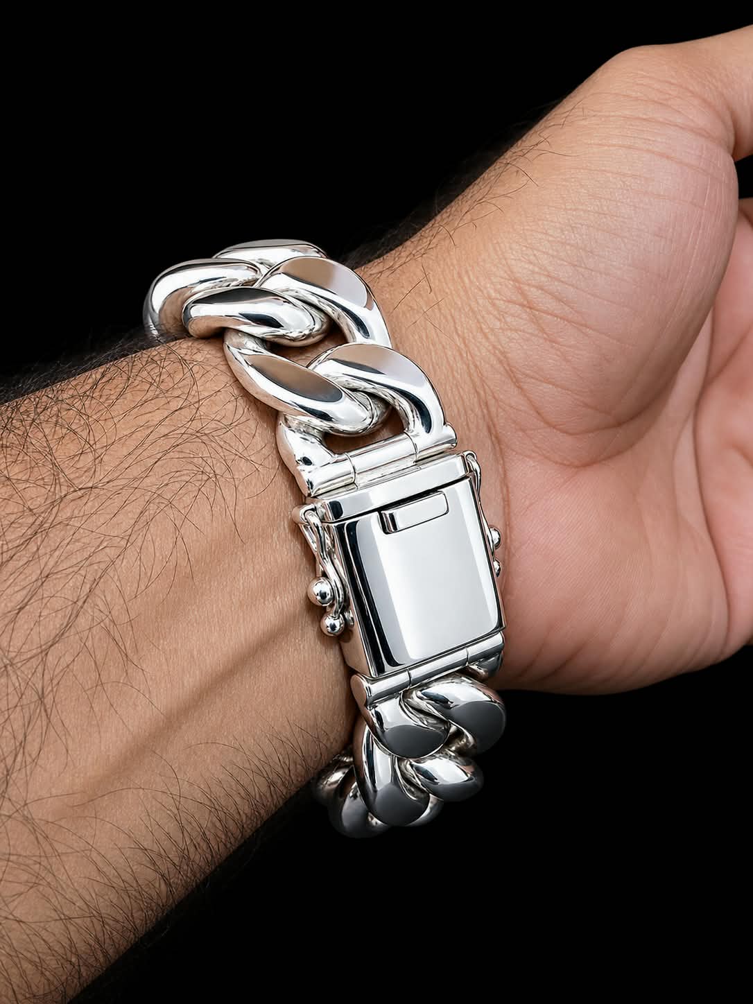 Heavy 999 Solid Silver, 20 mm Figaro Chain Bracelet - Handmade jewelry
