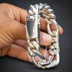Men’s 14mm 999 Pure Silver Figaro Bracelet, Custom Engraving