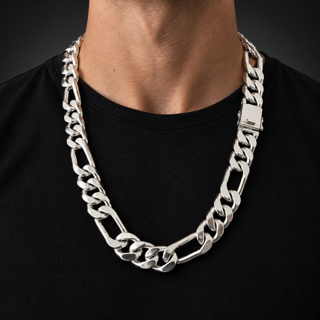 20mm Heavy 999 Silver Figaro Chain Necklace, 20"